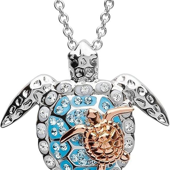 **NEW! BEAUTIFUL BLUE SILVER TURTLE & GOLD BABY TURTLE NECKLACE PENDANT - Picture 3 of 4